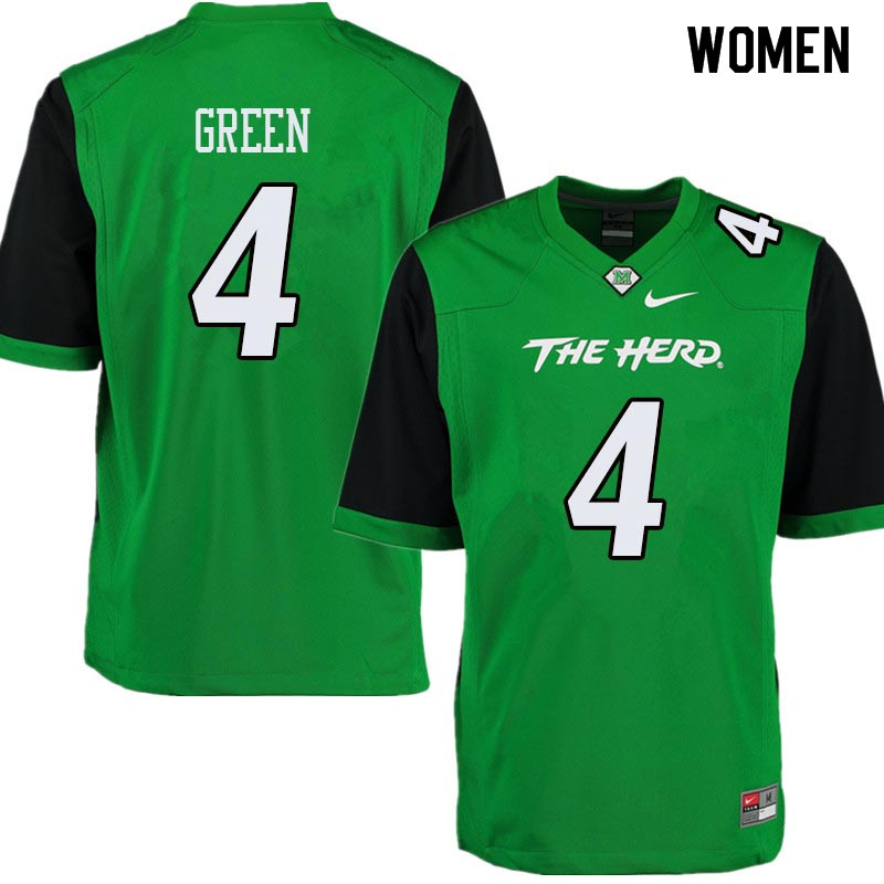 Women #4 Donquell Green Marshall Thundering Herd College Football Jerseys Sale-Green - Click Image to Close